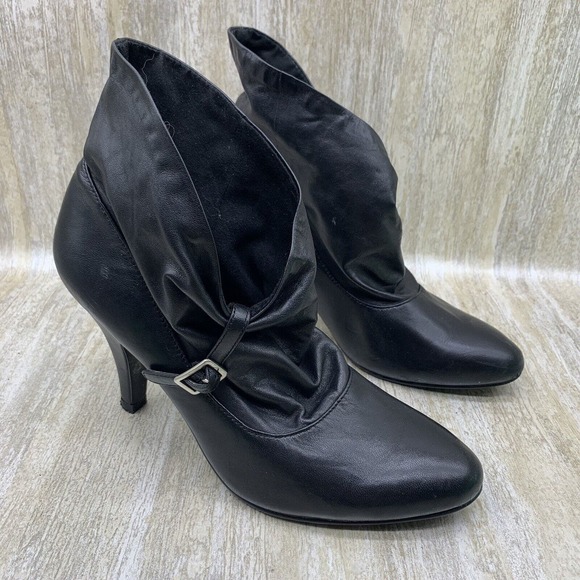 NINE WEST Black Heels Slouchy Leather Ankle‎ Boots Buttery Soft Booties 6M - Picture 2 of 9